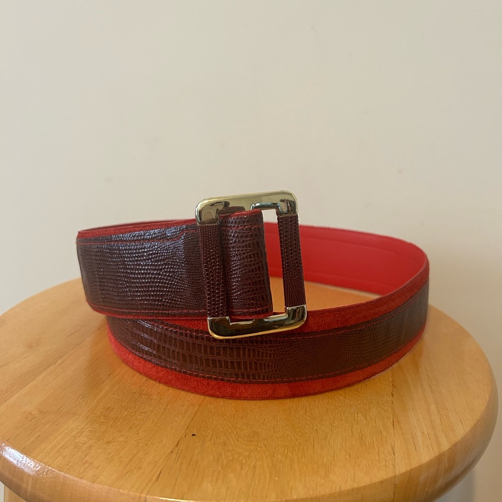 Vintage Milor Red Genuine Leather M/L Made in Taiwan Belt